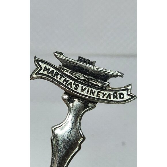 Marthas Vineyard Souvenir Silver Collector Spoon With Map & Ferry Design - Picture 3 of 5